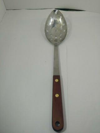 Vintage Robinson Knife Co Stainless Steel Brass Rivets Slotted Serving Spoon Usa