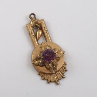 Vtg Victorian Gold Filled Purple Amethyst Flower Antique Pendant Qye4