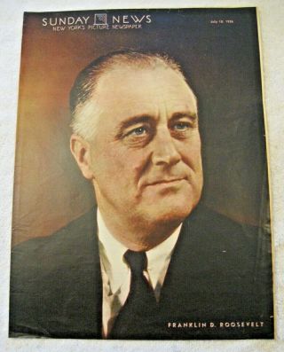 Vtg 30s Us President Franklin D.  Roosevelt Color Photo 1936 Ny Sunday News Cover