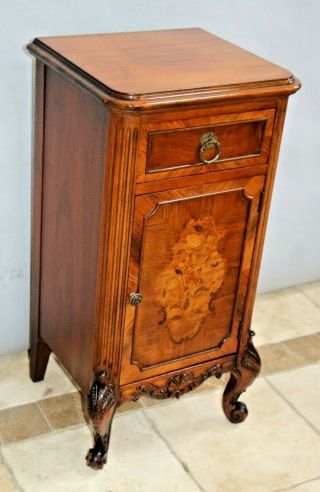 Antique French Vanity Cabinet Hand Carved Legs With Top Drawer Inlays On Door