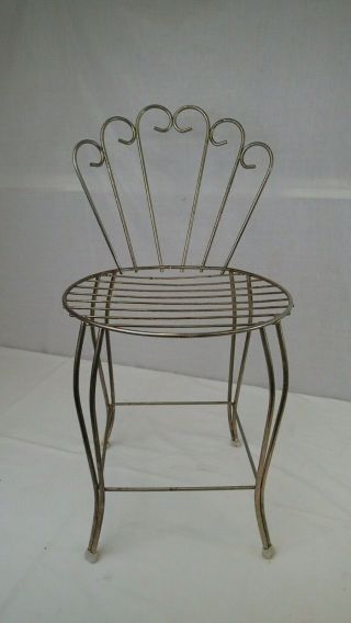 Vanity Stool Chair Vtg Gold Brass Color Metal Hollywood Regency Mid Century Mcm