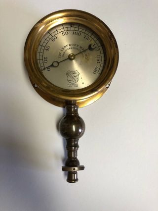 Antique Brass Ashcroft Mfg Co 180psi Steam Pressure Gauge Steampunk 1876 Boston