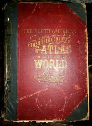 1903 World Atlas United States City Colored Maps Antique Elephant Folio Family
