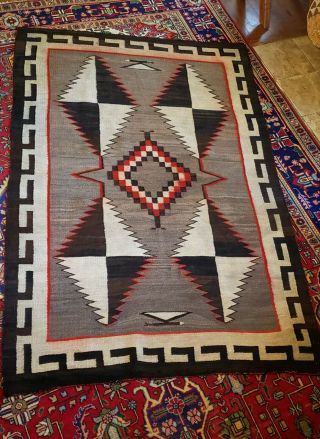 Early Large 92 " X 61 " Antique Jb Moore Navajo Regional Rug With Arrows.