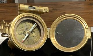 Vintage Brass Natural Sine Stanley London Compass W/ External Level As Found