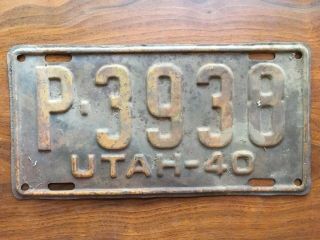 Rare Utah License Plate 1940 Vintage Automobile Antique