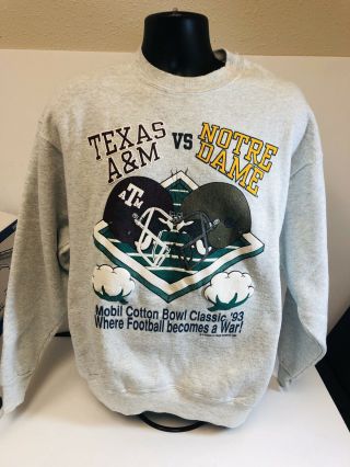 Vintage Cotton Bowl Classic Sweatshirt Texas A & M Notre Dame Irish Xl