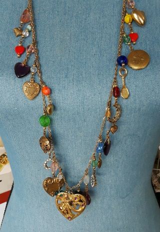 Vintage Glass Studio 42 " Long Art Glass Heart Charm Necklace