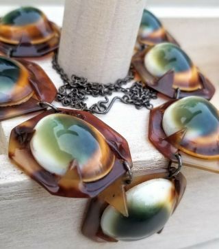 Antique Victorian Tortoise Shell Operculum Cats Eye Necklace 10k Gold Chain 2
