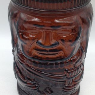 Vintage Native Chief Peace Pipe Cigar Humidor Amber Glass Jar Canister 10 