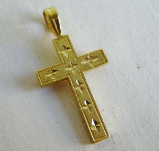 Vintage 14k Gold Diamond Cut Christian Cross Necklace Pendant