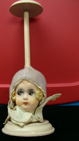 Vintage Doll Head Hat Stand With Face.  1920 