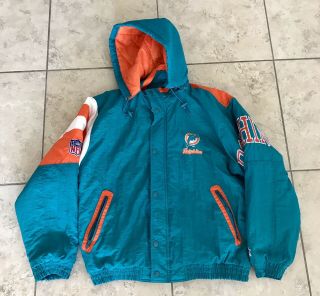 Vintage 90’s Nfl Miami Dolphins Starter Puffer Jacket Removable Hoodie Sz L