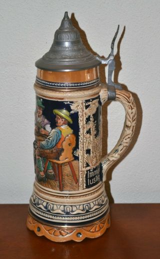 Antique German Musical Beer Stein With Pewter Lid Plays Lili Marlene 11.  25 " Tall