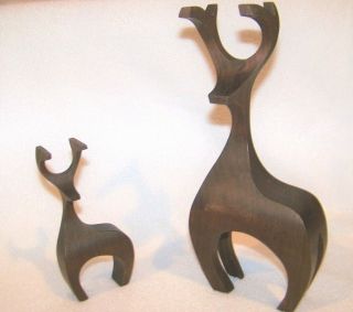Vintage [ Mcm Danish Teak Wood Reindeer Figurines ] Neat