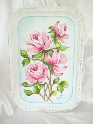 Bydas Pink Rose Painting Tray Hp Hand Chic Shabby Vintage Cottage Art