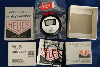 Vintage Heuer Microsplit 230 Digital Stop Watch W/ Paperwork