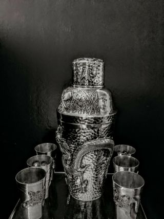 Chinese Export Silver Dragon Cocktail Set 1880