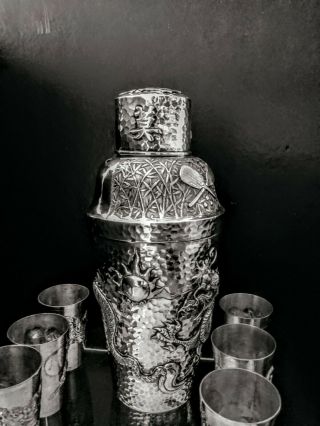 Chinese export silver dragon cocktail set 1880 2