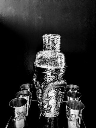 Chinese export silver dragon cocktail set 1880 3