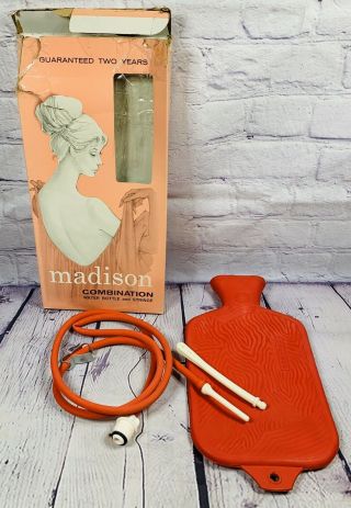 Vtg Madison Classic Red Rubber Enema Hot Water Bottle Douche Fountain Syringes