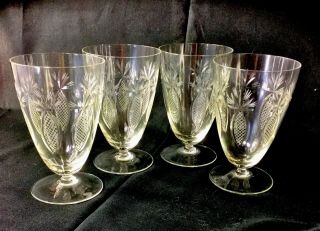 Cut Crystal Water Wine Goblets Glasses Pineapples Low Footed Hand Blown Vintage