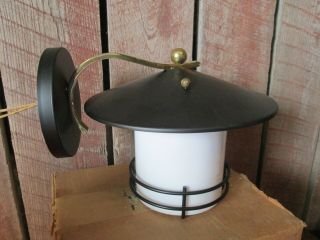 Mod Mcm Fixture Wall Lamp Sconce,  White Glass Globe Black Metal Gold Trim