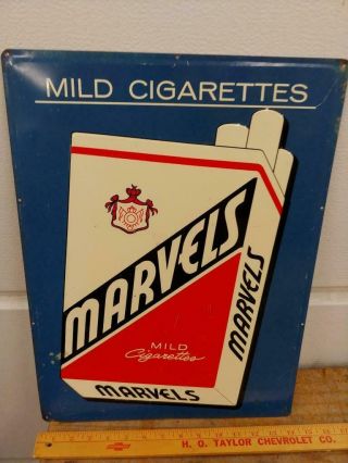 1950s Marvels Mild Cigarettes Embossed Tin Litho Sign - 19.  5x14.  5 -