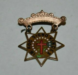 Vintage Star Knights Of Templar Freemasons In Hoc Signos Vinces Cross Pin Rare