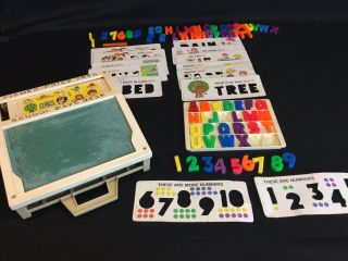 Vintage Fisher Price School Days Desk 176 Alphabet Stencils & Magnetic Letters