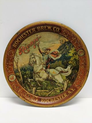 Rare Antique Rochester Brew Co Rienzi Beer Tray Tin Litho Tray Chas.  W.  Shonk Co