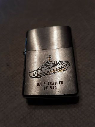 1958 Vintage Zippo Lighter Uss Trathen Dd - 530 Military Navy