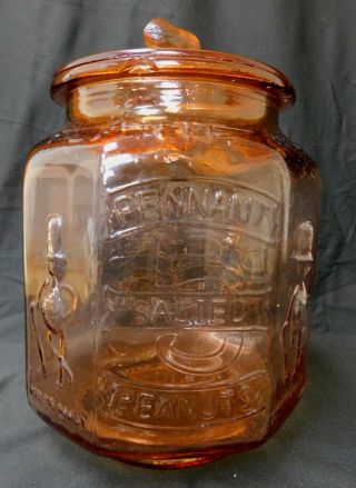Large Antique 5 Cent Nickel Pink Depression Glass Planters Peanut Counter Jar 2