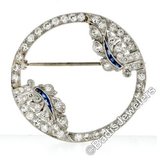 Antique Platinum Old Transitional Diamond Circle Of Life Wreath Leaf Pin Brooch