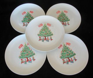5 Vintage " God Jul " Swedish Merry Christmas Berggren Salad/ Dessert Plates