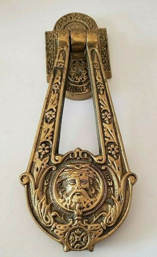 Vintage Collectible Figural Head Greek God Brass Metalware Ornate Door Knocker