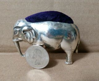 1906 Antique Sterling Silver Large Elephant Pin Cushion Sydney & Co