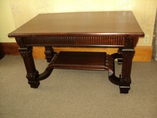 Antique Solid Mahogany Library Table Desk,  19th Century,  Refinished