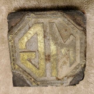 Rare Vintage Classic Mg Badge Logo Letter Press Printing Block Metal Wood