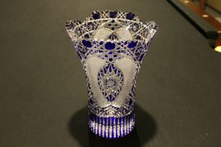 Very Rare & Signed Antique Meissen Cobalt Blue Lead Crystal Vase