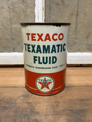 Vintage Texaco Texamatic Metal Quart Oil Can Early Old Red Gas Service Rare