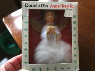 Vintage 1970s Doubl Glo Gold Glitter Wings Angel Christmas Tree Top Topper