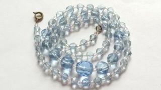 Czech Vintage Art Deco Light Blue Faceted Glass Bead Necklace