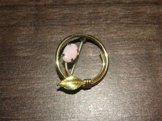 Vintage Small Krementz Gold Filled Round Opal Leaf Brooch Pin