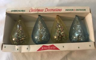 4 Vintage Jewelbrite Plastic Bottle Brush Tree Ornaments