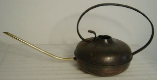 Vintage 60/s Hammered Copper And Brass Watering Can With Cast Iron Handle