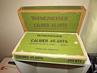 13 1/2 " Winchester Ammo Empty Box Caliber.  45 Auto Pistol Ball Ammunition Wood