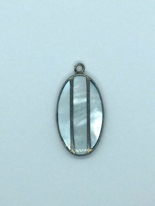 Vintage Sterling Silver Pendant Inlay Stone Oval Striped Petite 925 Charm Opal