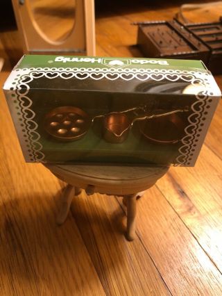 Dollhouse Miniature Vintage Bodo Hennig Copper 3 - Piece Cookware Set In The Box