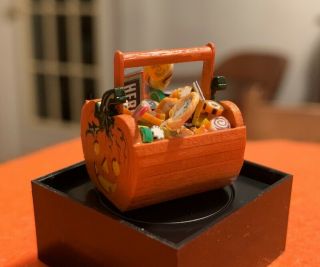 Vintage Artist Made Dollhouse Halloween Miniature,  Pumpkin Trick Or Treat Basket
